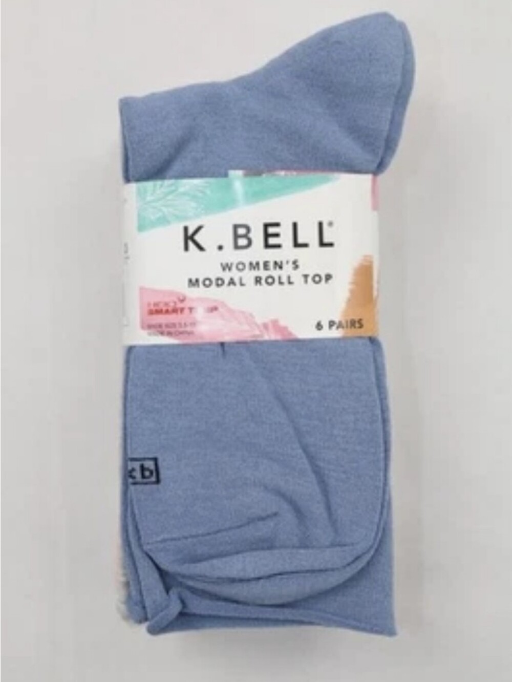 (Ew)K. Bell Women's Modal Roll Top Socks, 6 Pairs,  Fits Shoe Sizes 5.5-10